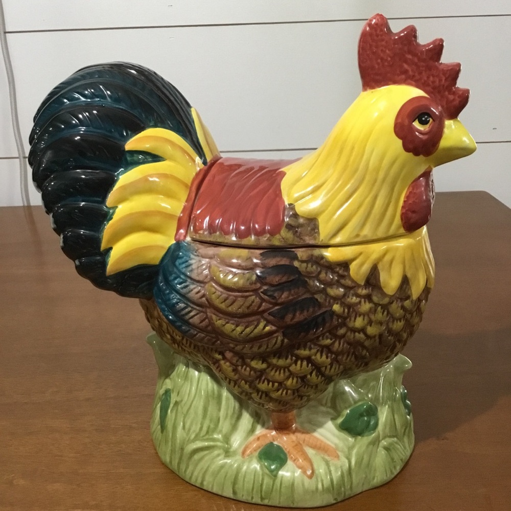 Ceramic Rooster Cookie Jar Hand Painted Farmhouse Decor 11" Tabletops Gallery